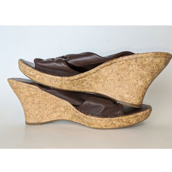 Bjorndal brown Carleton leather knotted cork wedge sandal sz 10m - Picture 6 of 9